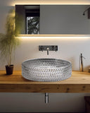 Homary Bathroom Vessel Sink Round Vessel Sink 15.35" x 4.33" Transparent Diamond Shaped Crystal Glass Bathroom Sink