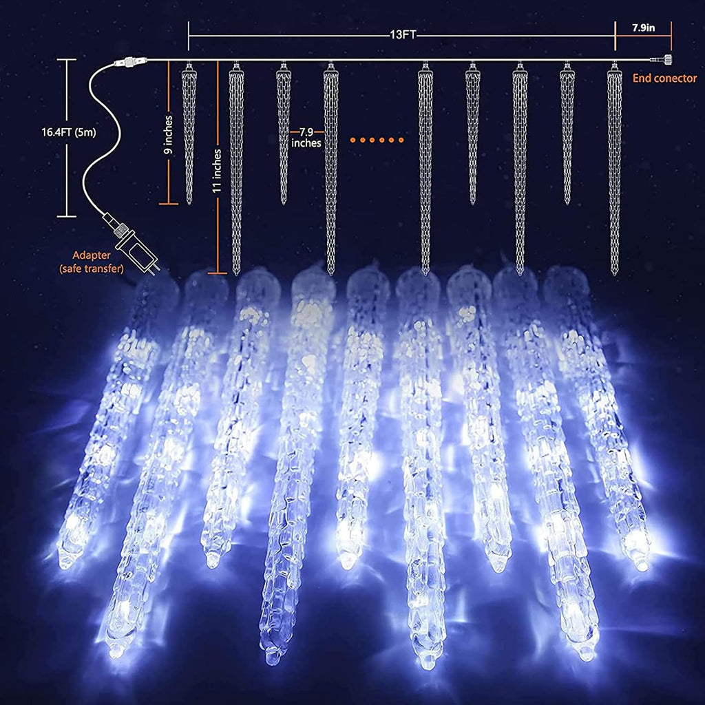 White Christmas Icicle Lights, 13FT 20 Tubes 90 LED, White