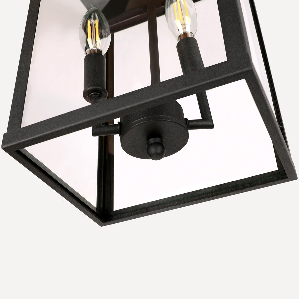 Large Outdoor Indoor Pendant Light 2-Light, Modern Black Metal Outside Chandelier Exterior Hanging Fixture Ceiling