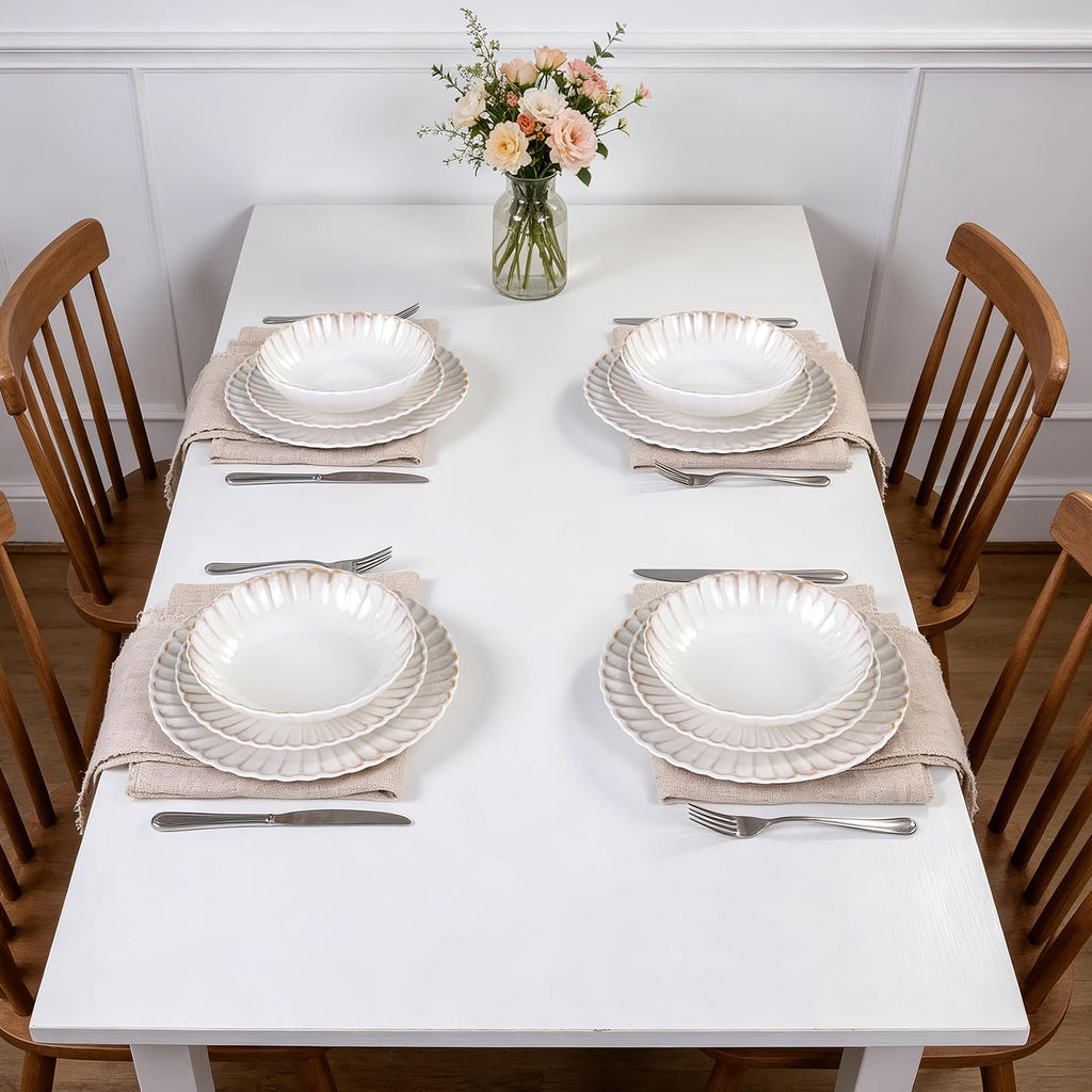 Fall Harvest Melamine Dinnerware Sets Scallop Cream Off-White12 piece for