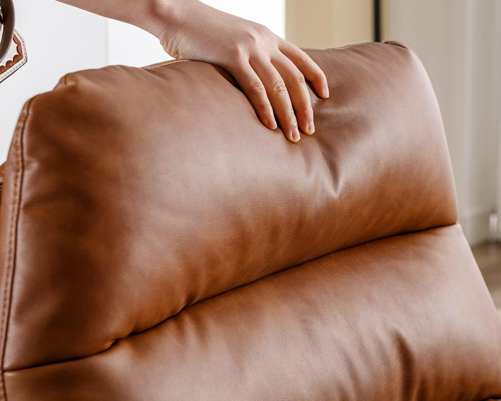 Brown Swivel Lounge Chair with Ottoman Modern PU Leather Accent Chair with Footrest 33'' Wide Oversized Armless