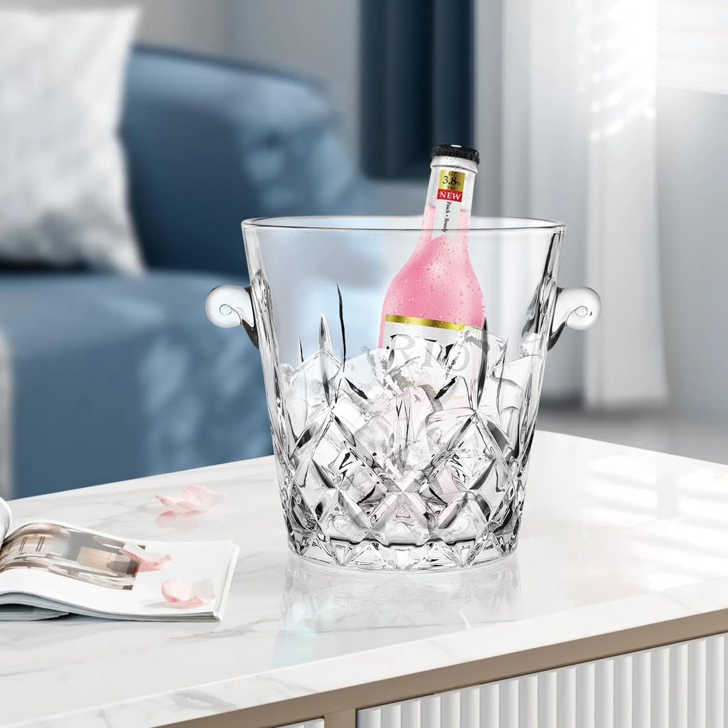 Ice Buckets for Parties, Clear Glass 2 Liter Tub for Drinks and Parties, Food Grade