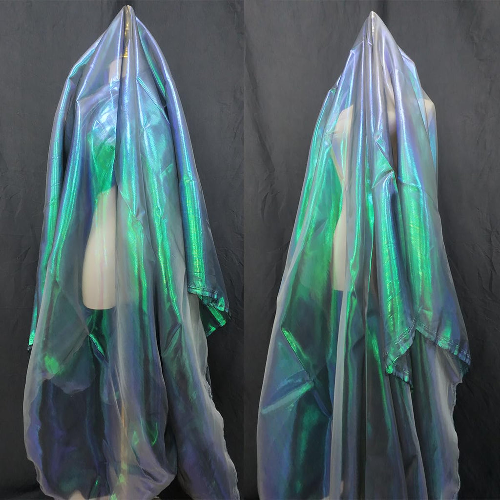 11 Yard Long 59" Wide Organza Lace Fabric - Magic Rainbow Laser Gradient, Iridescent Holographic for Wedding Dress