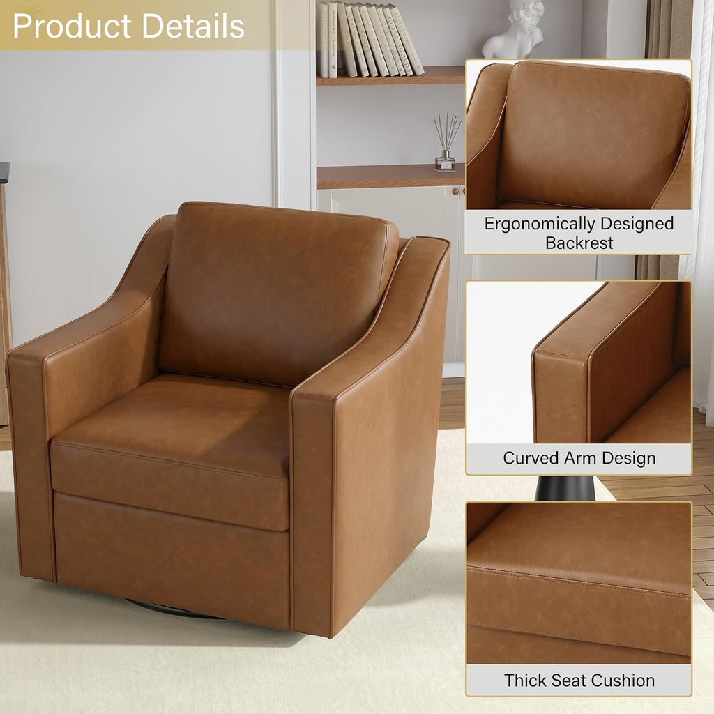 Faux Leather Swivel Accent Barrel Chairs, Brown - Set of 2