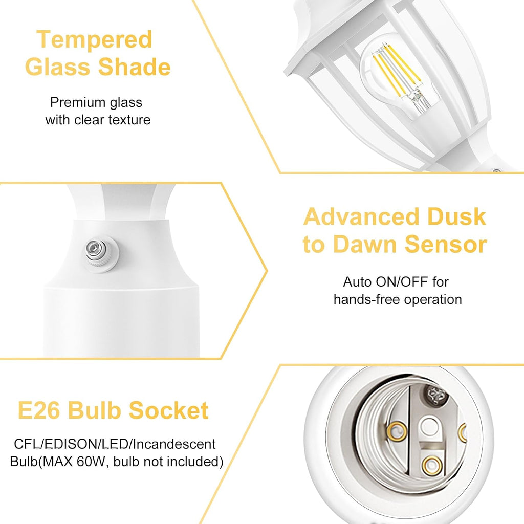 Dusk to Dawn Outdoor Post Lights, Waterproof Aluminum White Lamp Post Light Fixture