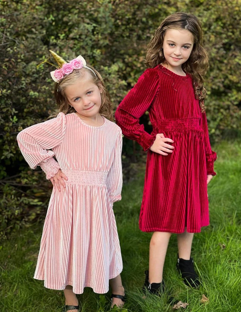 Girl Velvet Dress Long Puff Sleeve Fall Winter Dresses
