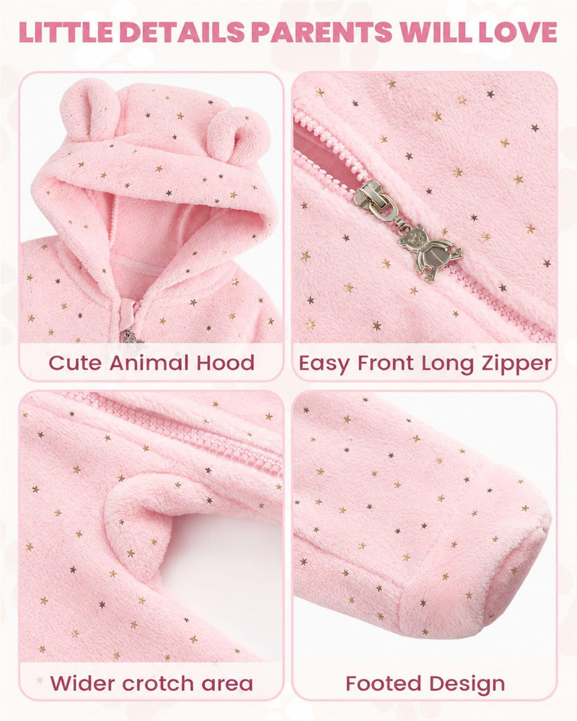 Baby Snowsuit Fall Fleece Hooded Footed Romper for Newborns