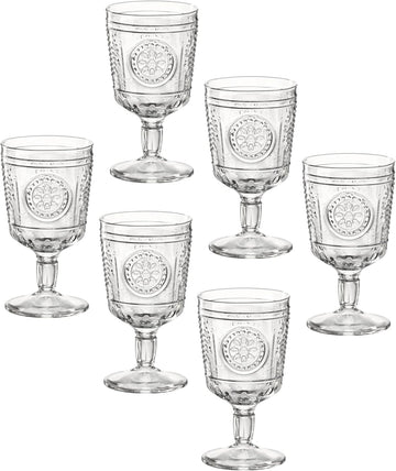 Romantic (Set Of 6) Stemware Glasses, 10.75 Oz. Clear Crystal Glass, Made In Italy.