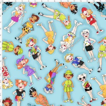 Tossed Golfer Girls Turquoise Fabric by The Yard for Quilting