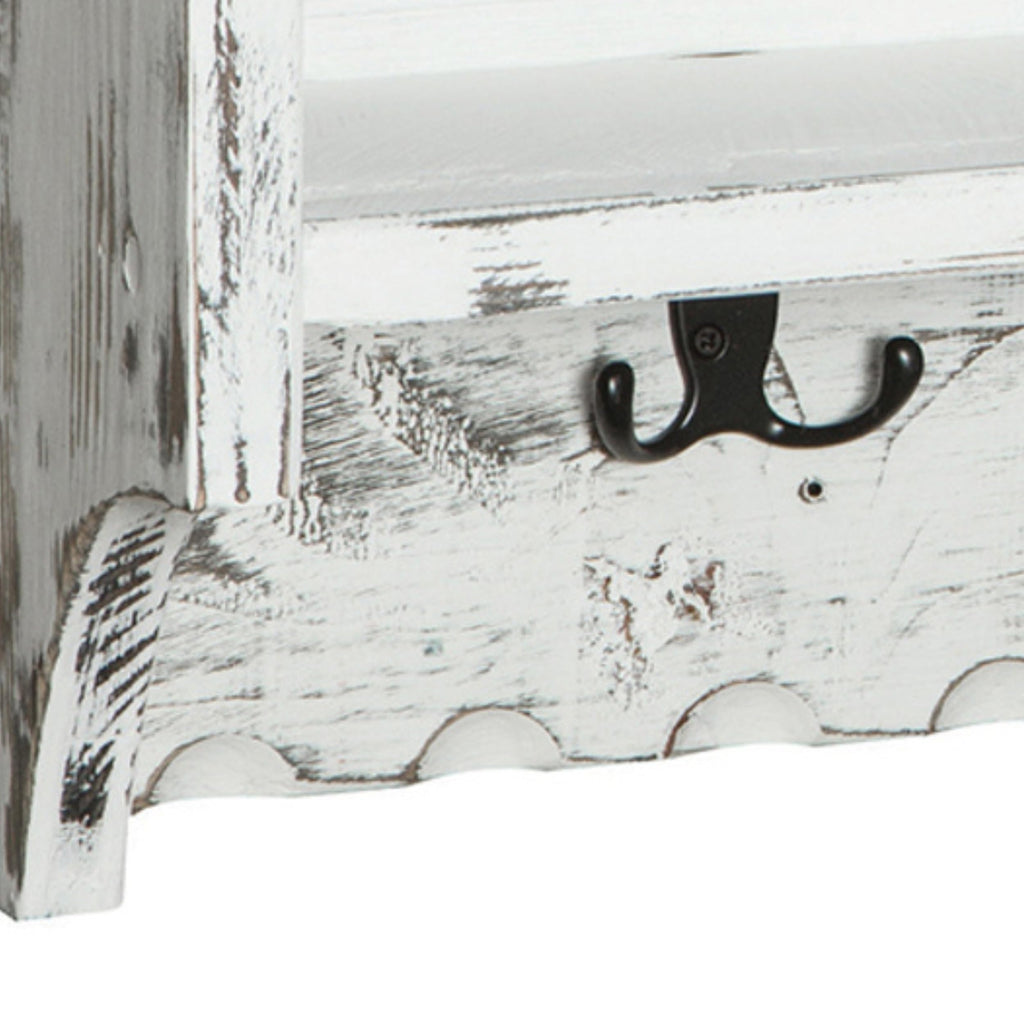 Country Cottage 36" Entryway Coat Rack and Bench Set - Wall Mounted Coat Hanger with 3 Cubbies, 4 Double Hooks &