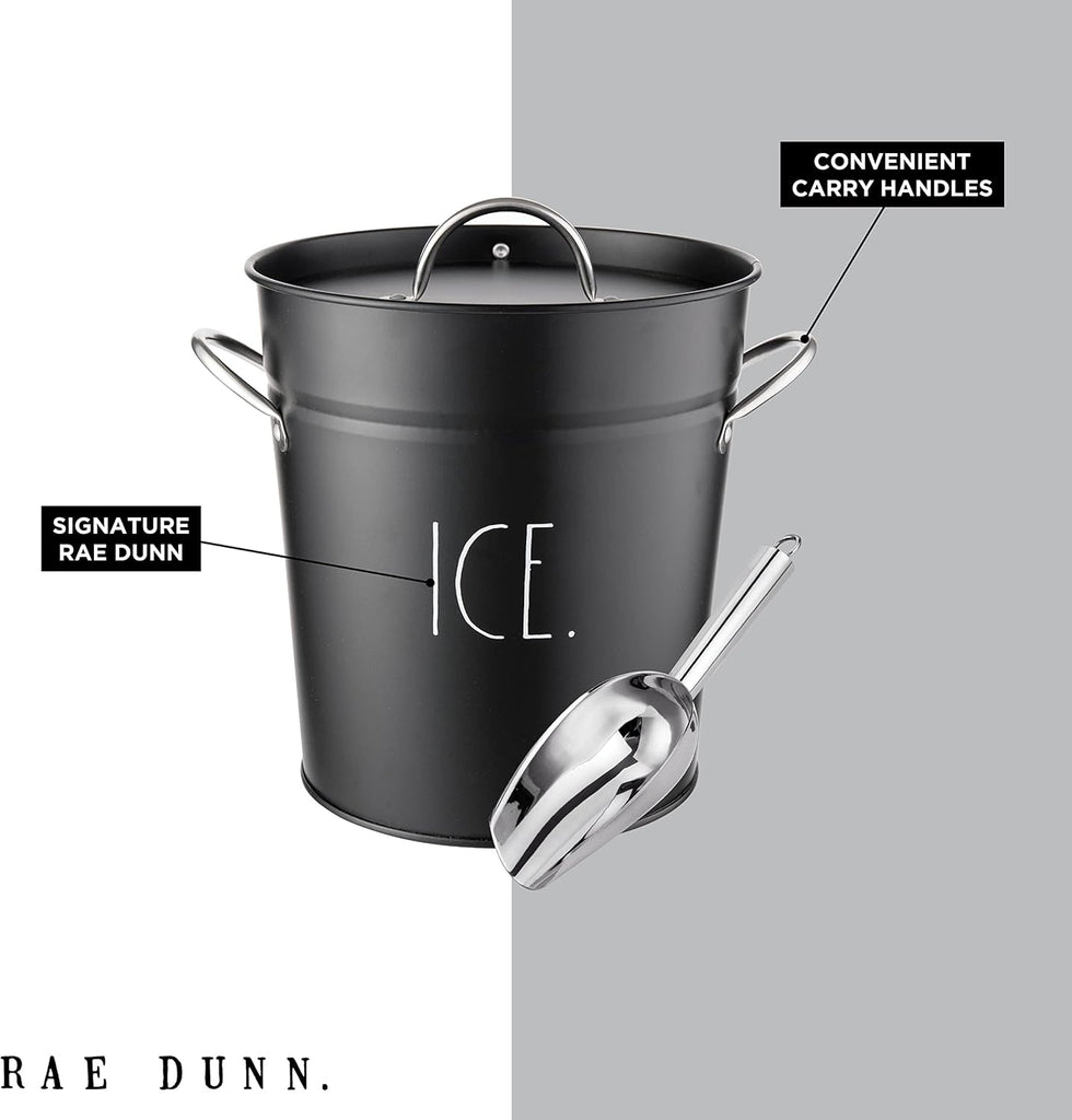 Ice Bucket with Scoop - Stainless Steel Bucket with Handle, Lid and Ice Scooper - 4 Qt. Storage Bin for Ice Cubes