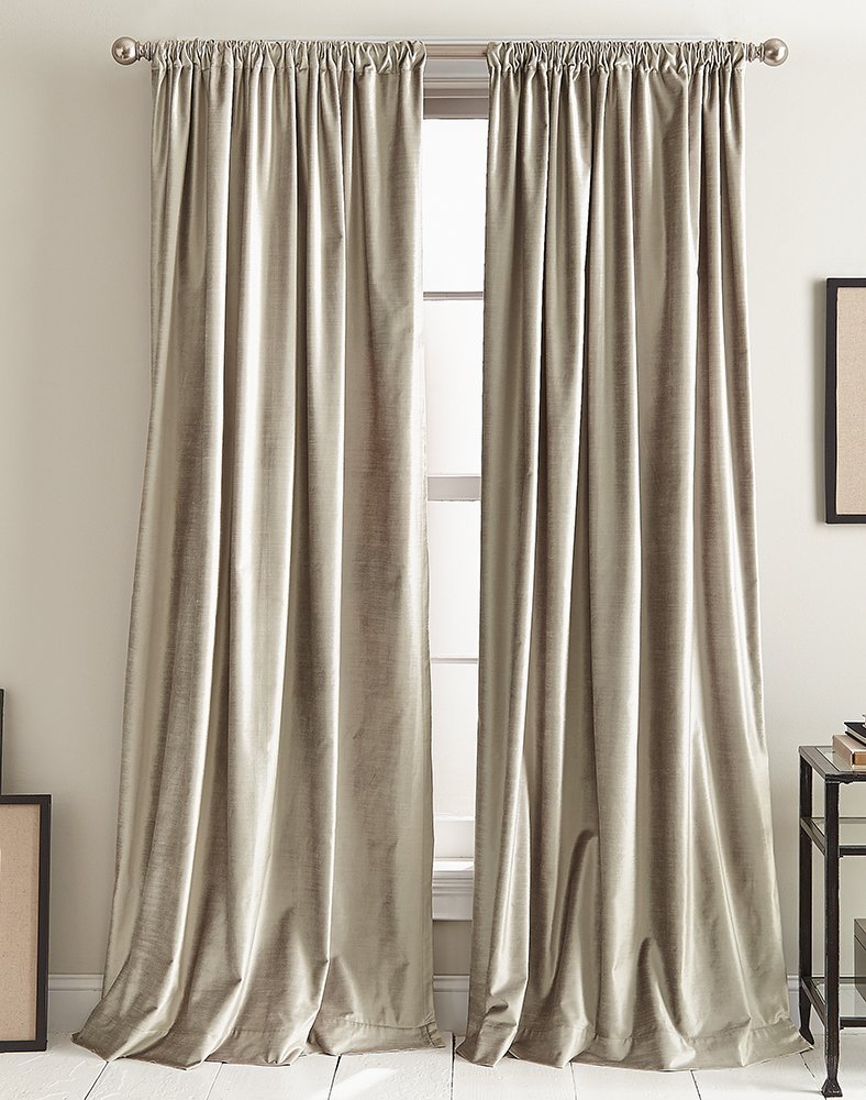 Modern Knotted Velvet Lined Curtain Panel Pair, 84", Champagne