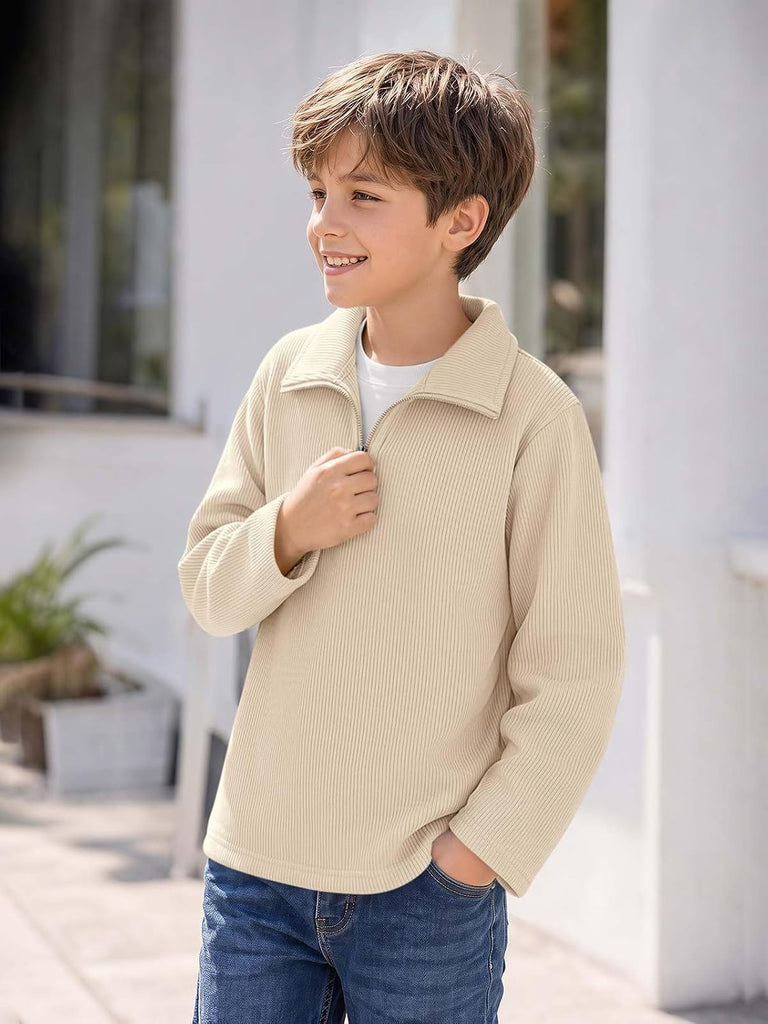 Boys Quarter Zip Sweatshirts Ribbed Knit Fashion Pullover Tops