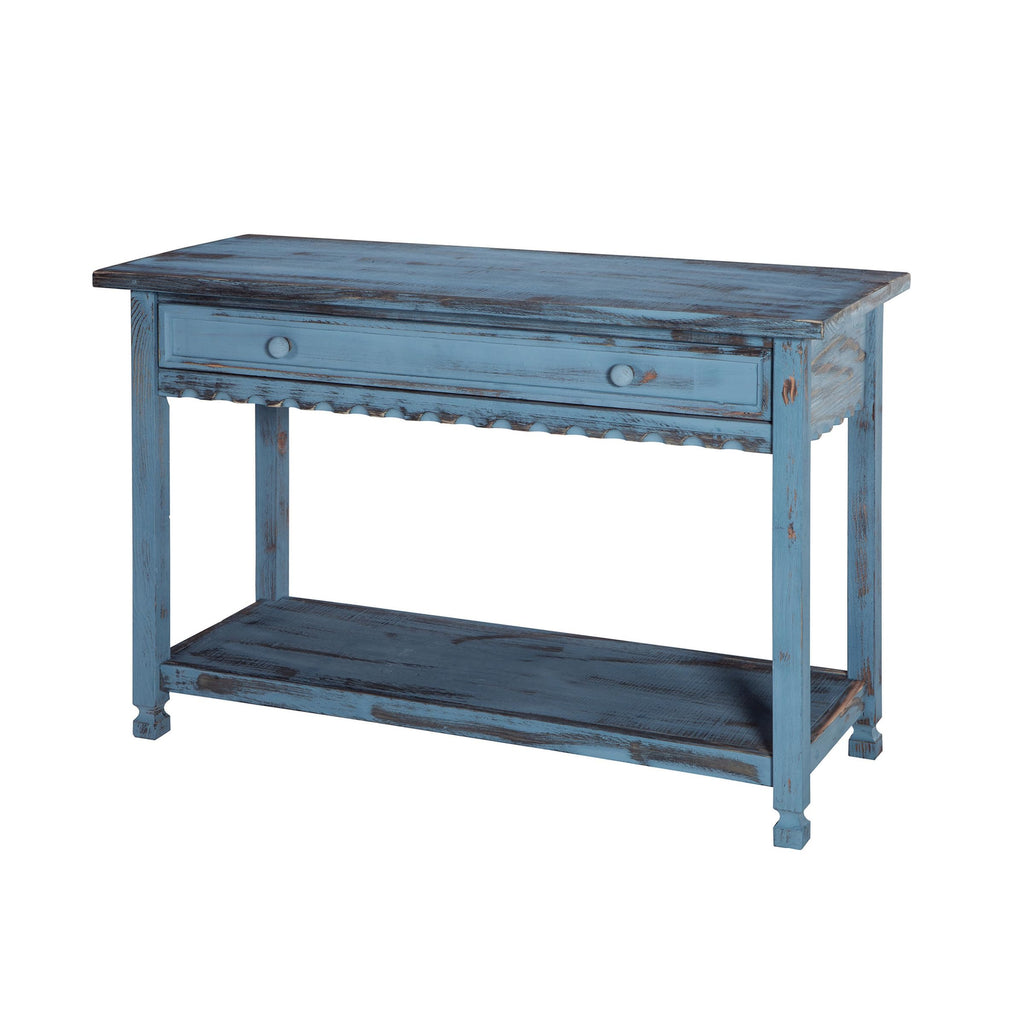 Country Cottage Console Table, Blue Antique, 42 Inch