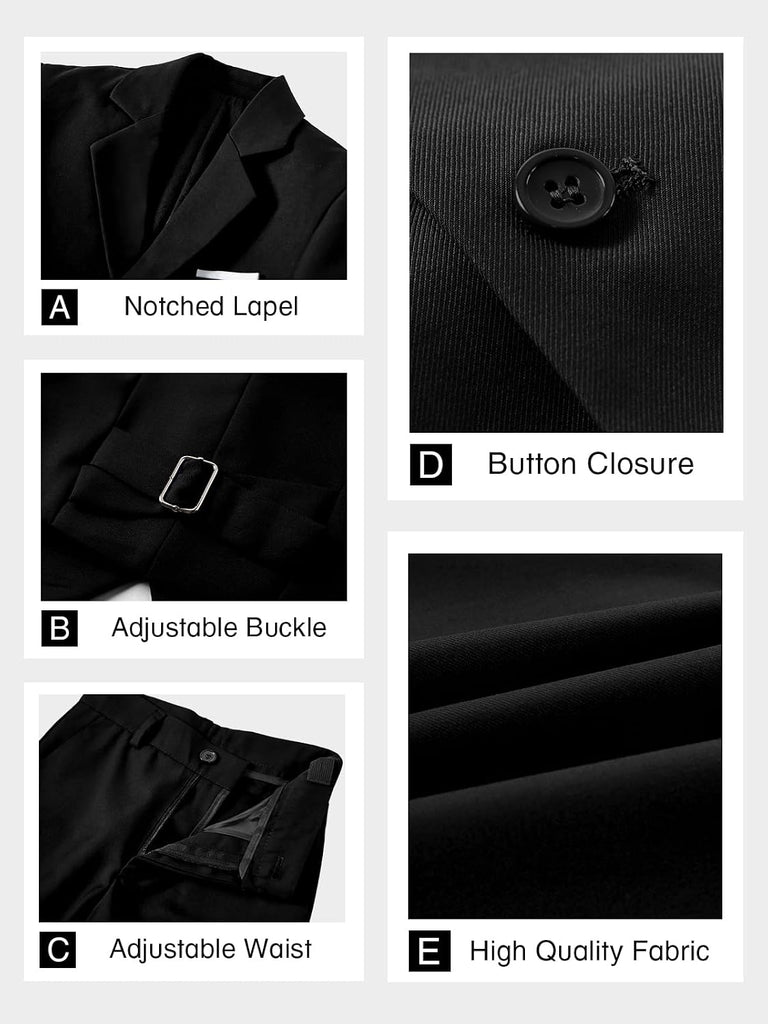Boys Formal Suits 5 Pieces Slim Fit Toddler Tuxedo with Adjustable Waist