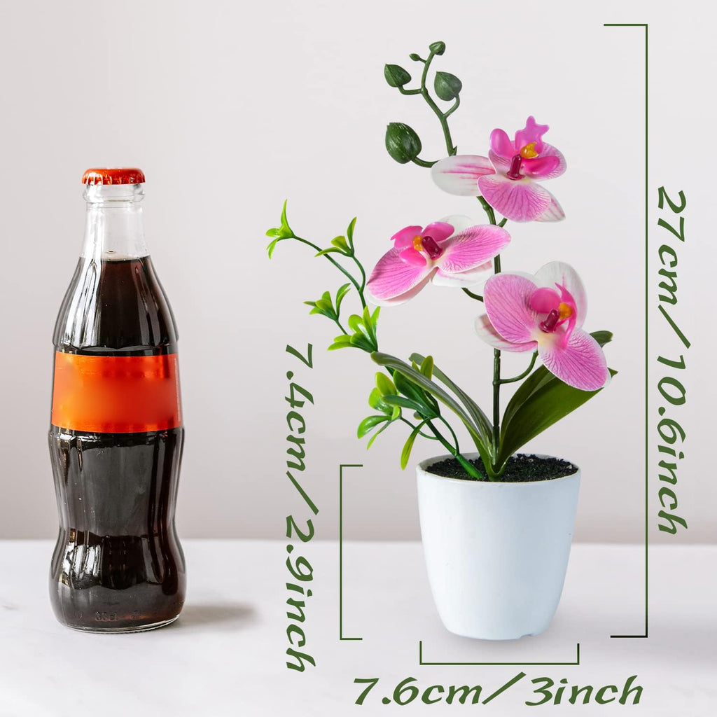Artificial Orchid Flowers Mini Potted Orchid Flowers Fake Orchids with Plastic Vase Wedding Table Centerpiece - Set of 4