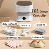 Portable Washing Machine 10L Foldable Mini Washer and Spin Dryer Deep Cleaning Compact Baby Clothes Underwear Washer
