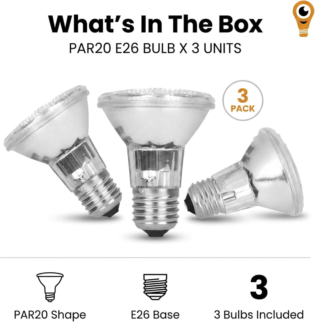 Par 20 3 Pack FL25 35PAR20/FL 35 Watt Halogen Spot Light Bulb Replacement 120V 130V Base Flood Beam Lighting Range