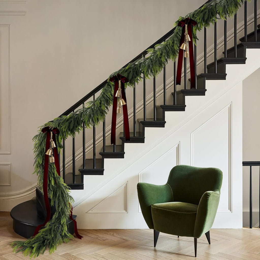 9FT Christmas Norfolk Pine Garland Real Touch Artificial Greenery Garlands Faux Winter Garland for Mantle Fireplace