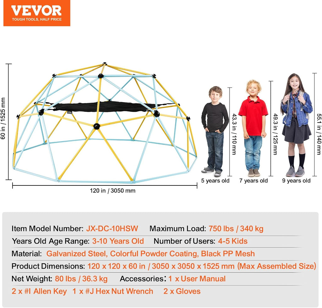 Climbing Dome for Kids 3 to 10 Years Old 10FT Geometric Dome Climber