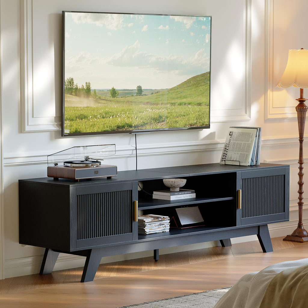 59.5" Fluted TV Stands for 65 Inch TV, Mid Century Modern