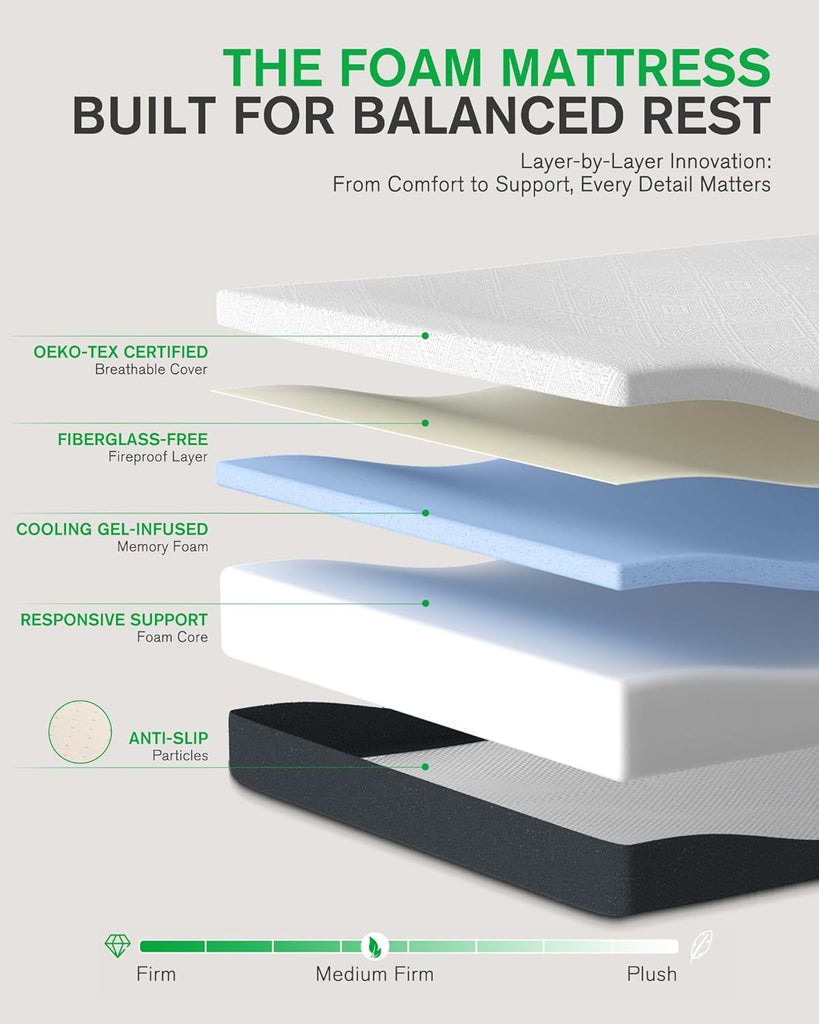 Queen Size Mattress, 10 Inch Cooling-Gel Memory Foam Mattress Made in USA, CertiPUR-US Certified Mattresses in a Box
