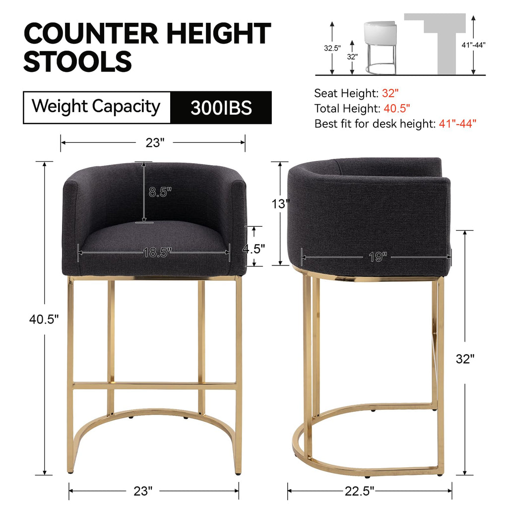 Contemporary Charcoal Linen Bar Stool, 32" Upholstered Fabric Counter Height Barstool Kitchen Counter Island Stool