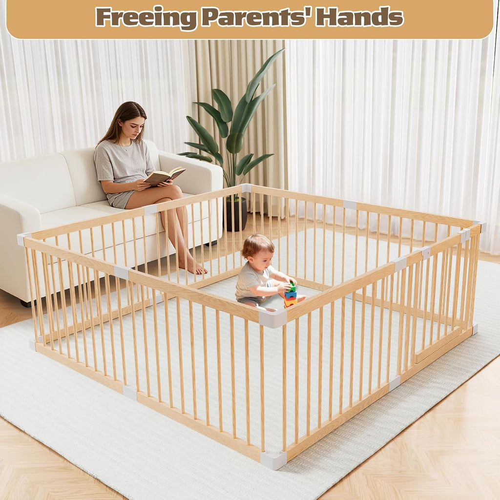 Extra Large Wooden Baby Playpen, Baby Playard Area Indoor, Non-Fold 73"x73" | Play Pen for Babies and Toddlers Kids