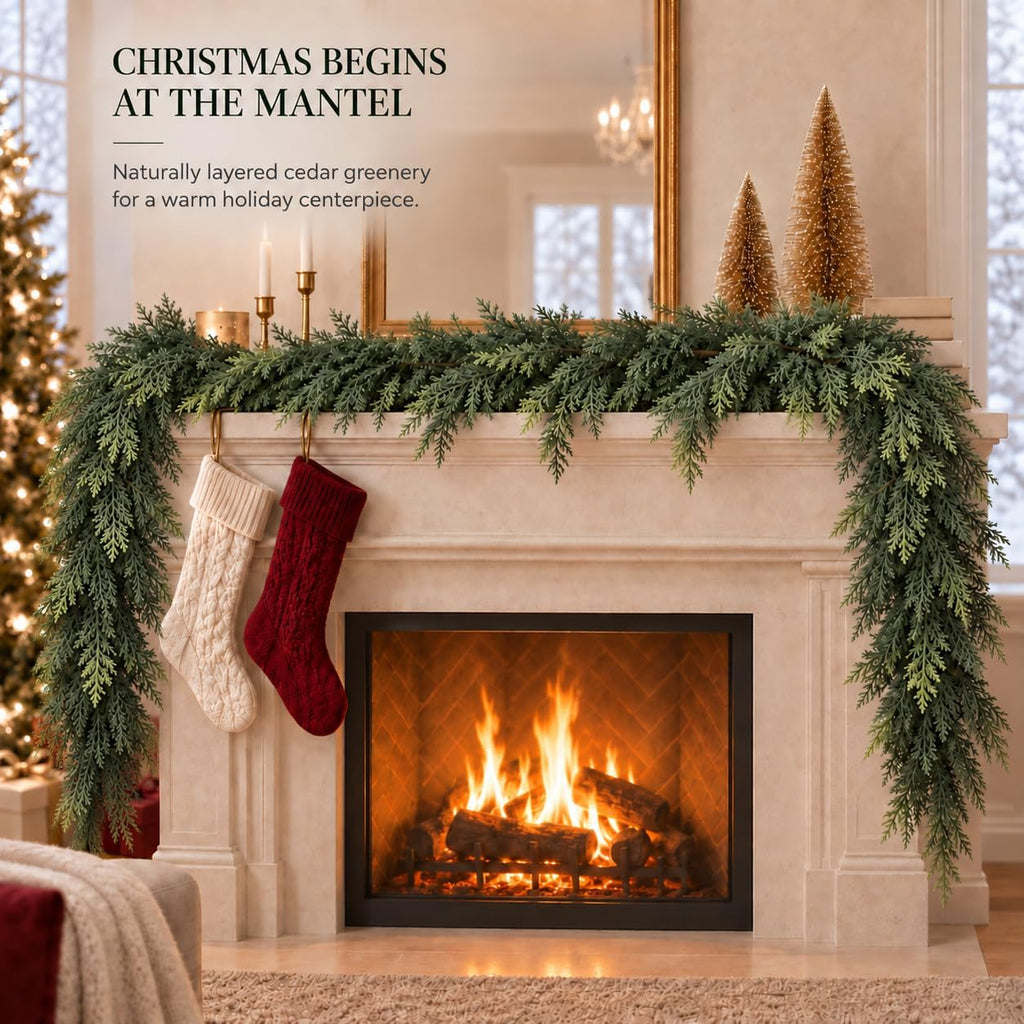 5.7 FT Christmas Greenery Real Touch Cedar Garland for Indoor Outdoor Decor