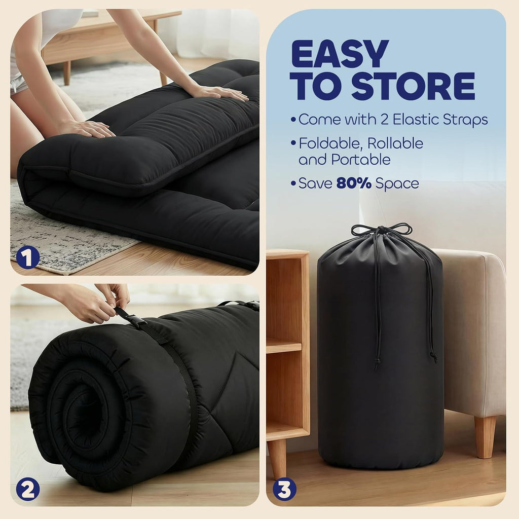4" Thick Japanese Futon Mattress - Space Saving Foldable Floor Mattress for Guests, Dorms & Rooms, Portable Tatami