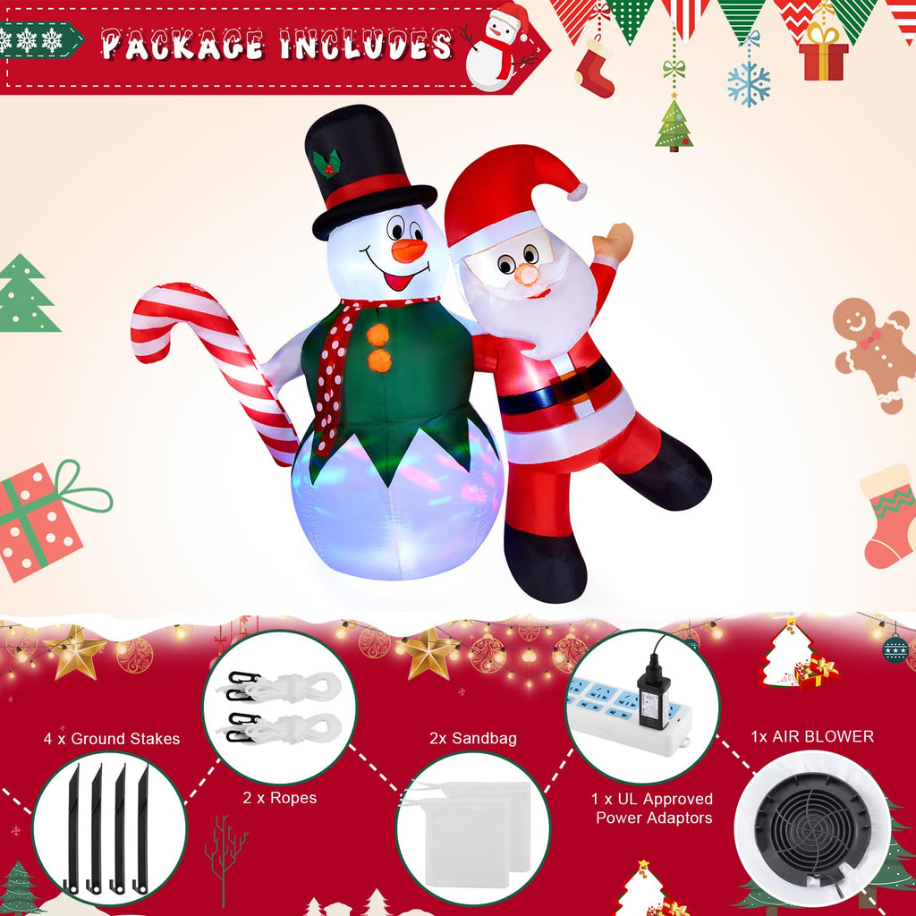 Christmas Inflatable, 6FT Inflatable Snowman and Santa Claus with Built-in LED Lights, Outdoor Christmas Decorations