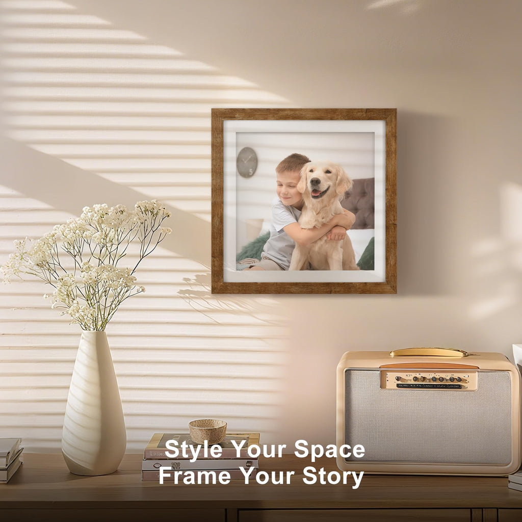 10x10 Picture Frames with 8x8 Mat Set of 2, Rustic Brown