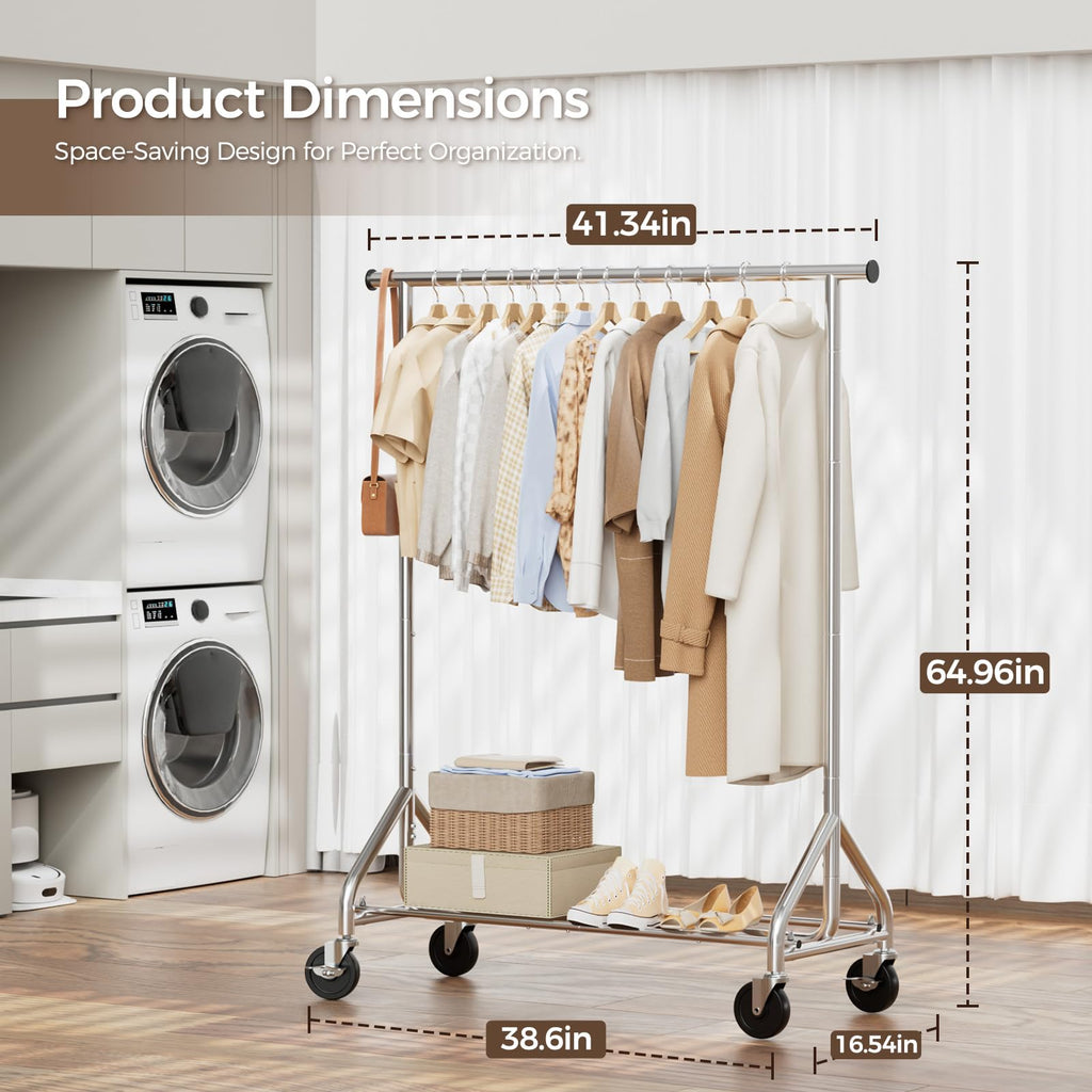 Clothes Rack, Rolling Heavy Duty Clothing Rack Load 380 LBS