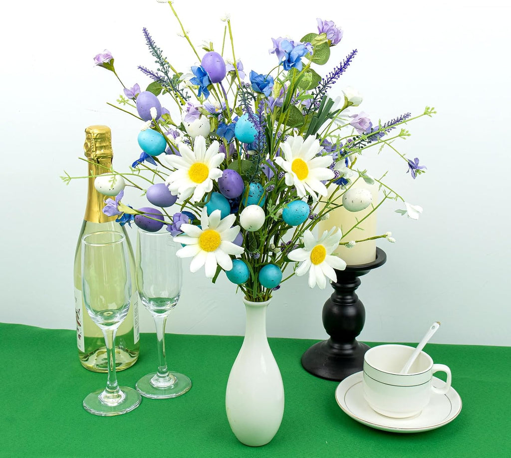 Easter Table Decorations Rustic Spring Table Centerpiece 17 Inches Blue Easter Flowers with Egg Picks for Vase - Set of 10