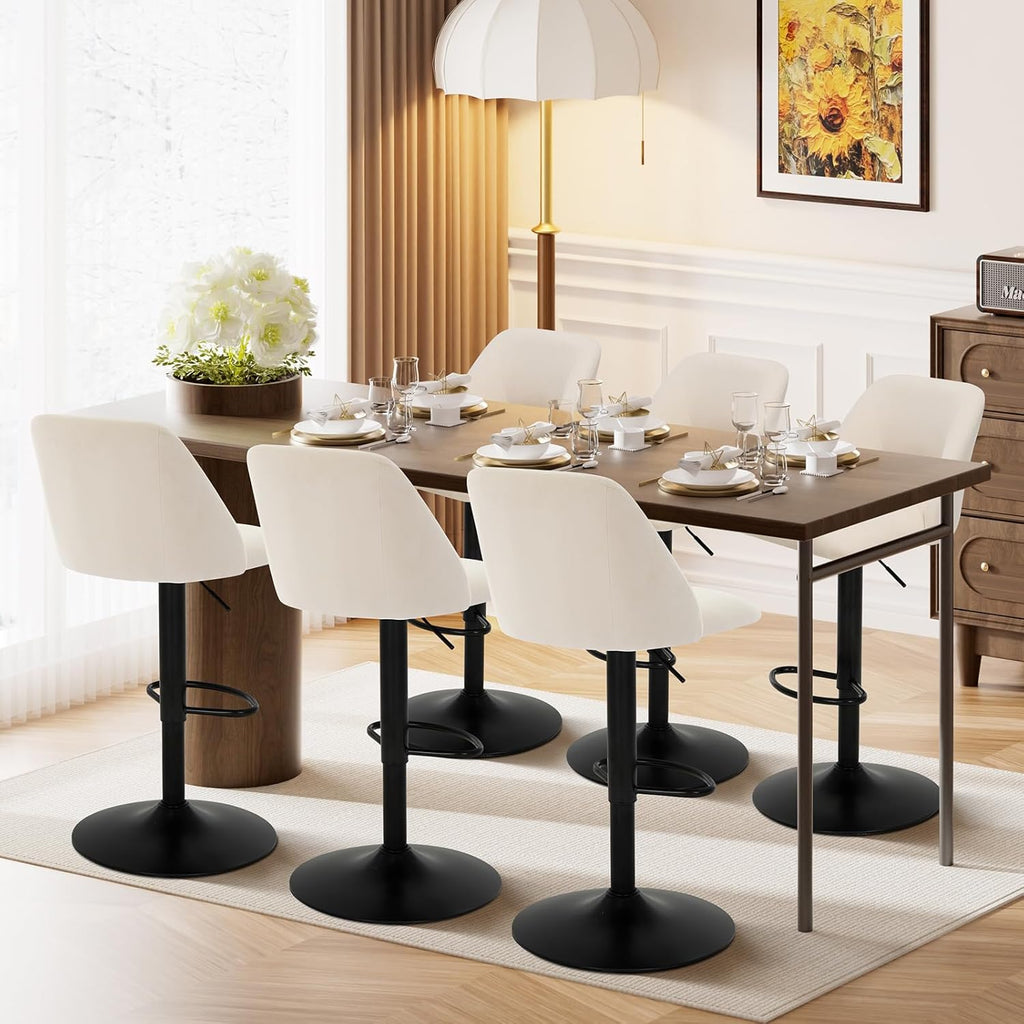 Bar Stools Set of 4, Modern Swivel Bar Chairs, Adjustable Upholstered Barstools Counter Height with Full Backrest