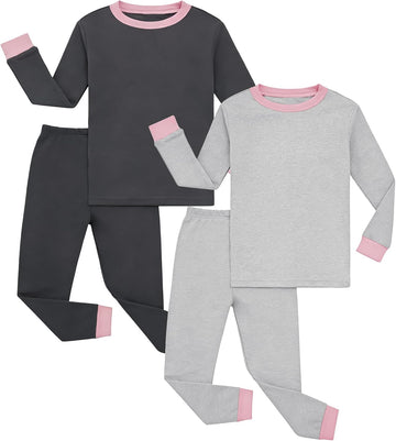 Girls 100% Cotton Snug Fit Pajama Set 4 Piece Sleepwear