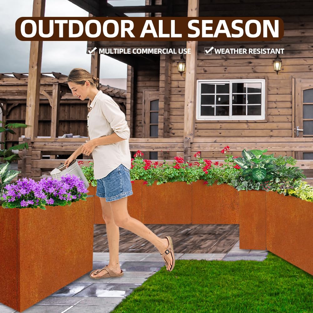 Metal Tall Long Planter Box Large Rectangular Planter Flower Pot with Drainage Holes for Indoor Outdoor Deck Porch