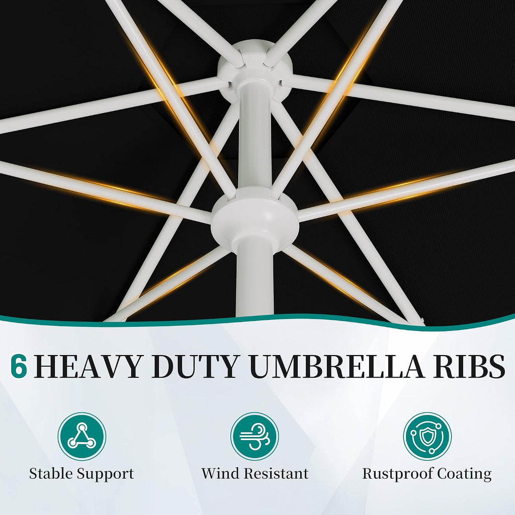 Patio Umbrella with Wavy Trim, UV-Fade-Resistant Canopy, Crank & Tilt - Black 7.5ft