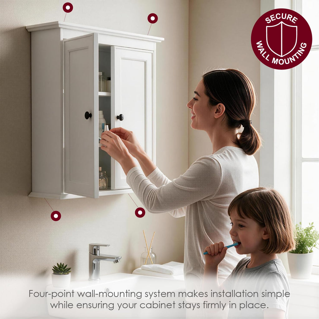 Bathroom Wall Cabinet, White Medicine Cabinet with 2 Doors