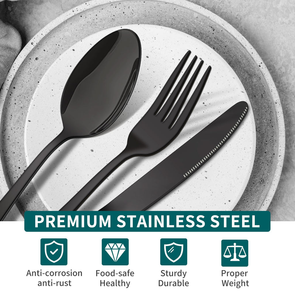 20 Piece Silverware Set, Black Stainless Steel Cutlery Set for 4