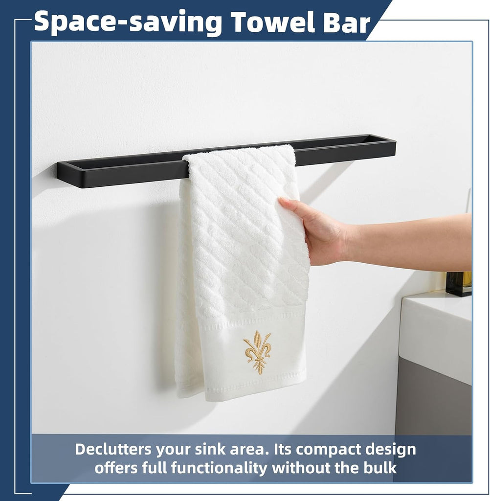 Matte Black Towel Bar Wall Mounted, Heavy Duty 304 Stainless Steel Towel Rack Wall, Modern Bathroom Towel Holder