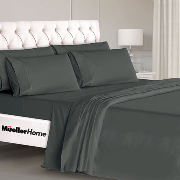 Mueller Ultratemp Bed Sheets Set, Super Soft, 6 Piece California King Sheet Sets, Deep Pocket up to 16", Transfers