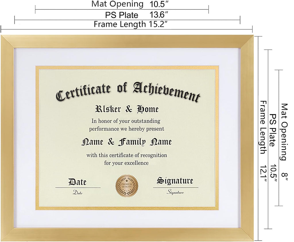 8.5 x 11 Certificate Frame Gold with White Mat Gold Rim