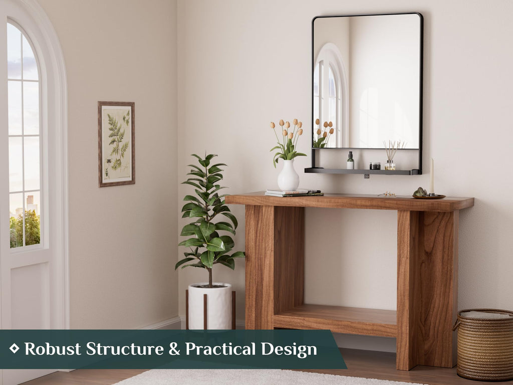 22 x 30 Inch Black Bathroom Mirror with Shelf, Rust-Resistant