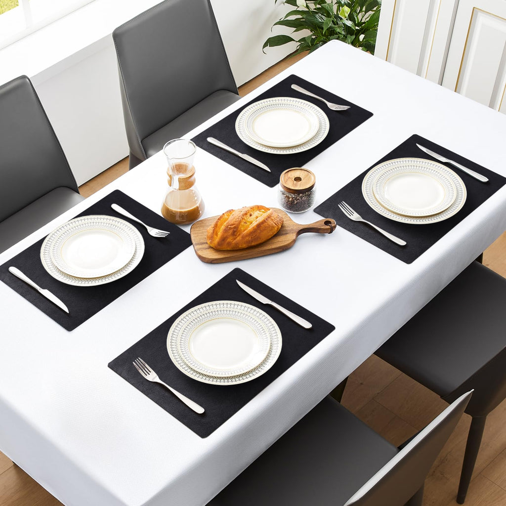 Vinyl Faux Leather Placemats, Set of 6, Black