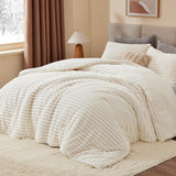 Fleece Queen Comforter Set -Super Soft & Warm Fluffy Cream White Bedding