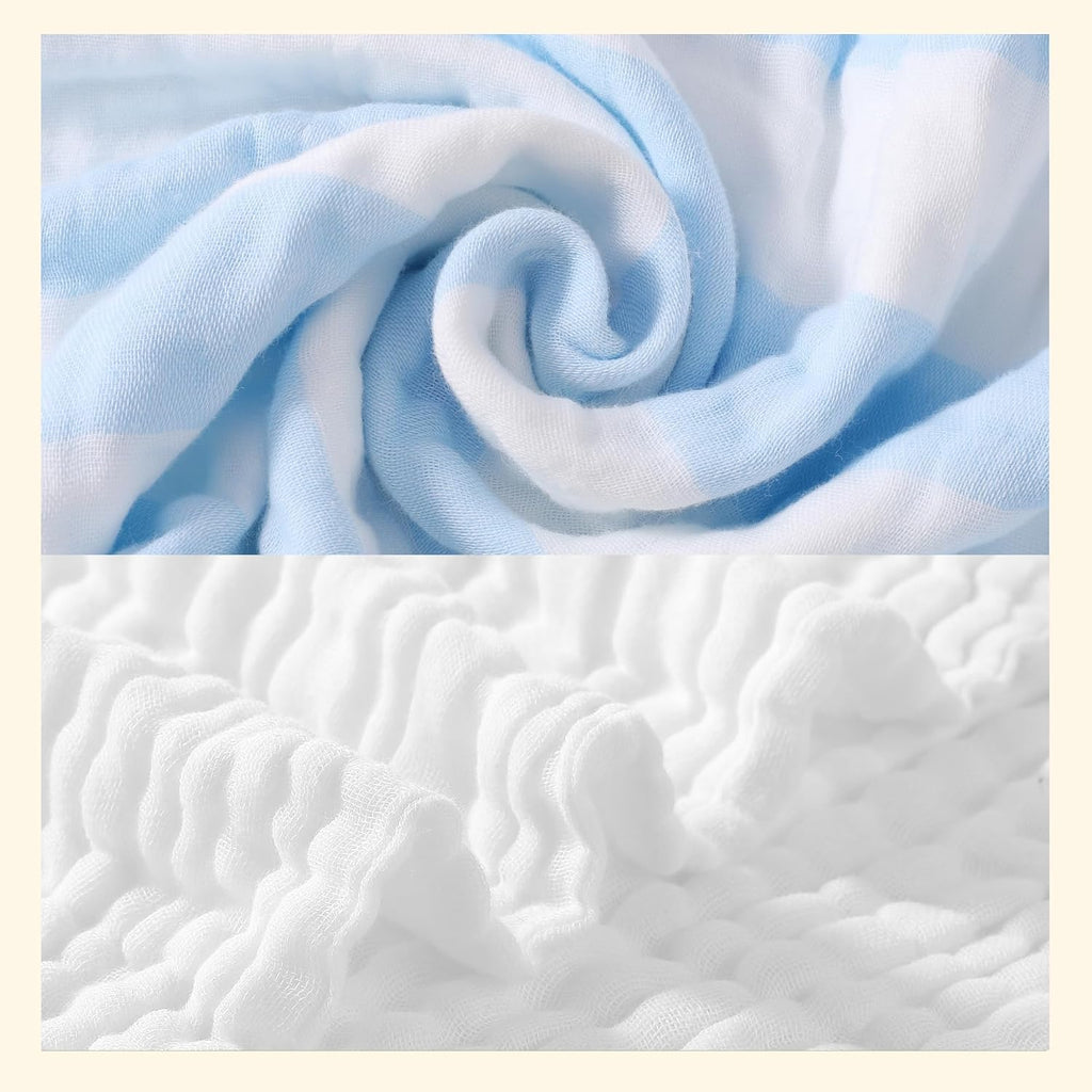 Organic Muslin Baby Bath Towel Blanket Pc Gift Set - Blue Stripe