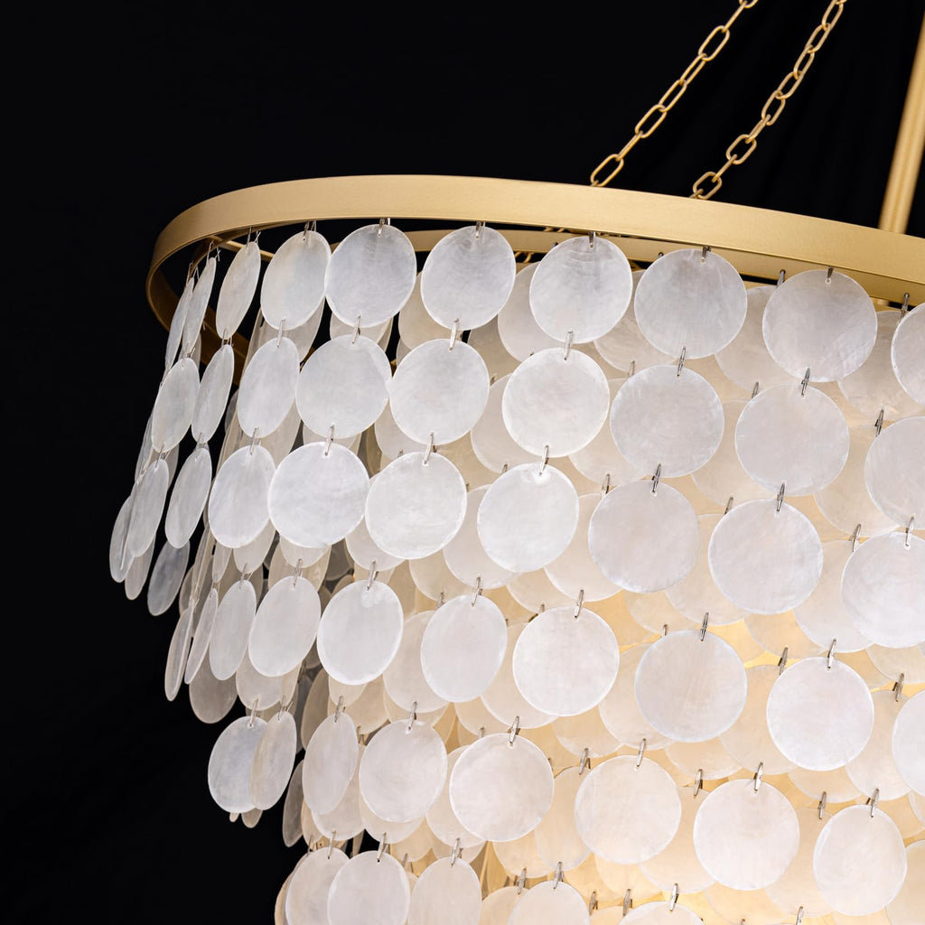 Coastal Capiz Shell Chandelier 30"D Beach Dining Room Light Fixture