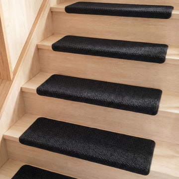 15 Pcs Bullnose Carpet Stair Treads Non Slip, 29.5" X 9.4", Black