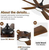 Savey'Sley 72" Ceiling Fan with LED Light and Remote - Walnut Smart